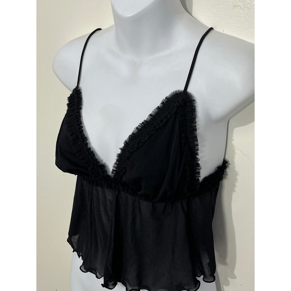 Out From Under Mesh Camisole Women Small Black Ruffle Trim Babydoll Top - Picture 2 of 4